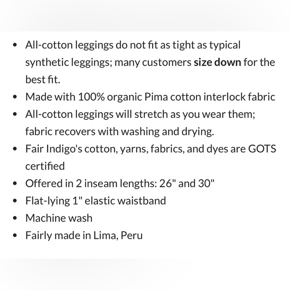 FAIR INDIGO Women's Organic 100% Cotton Leggings XS BLACK - Picture 6 of 6